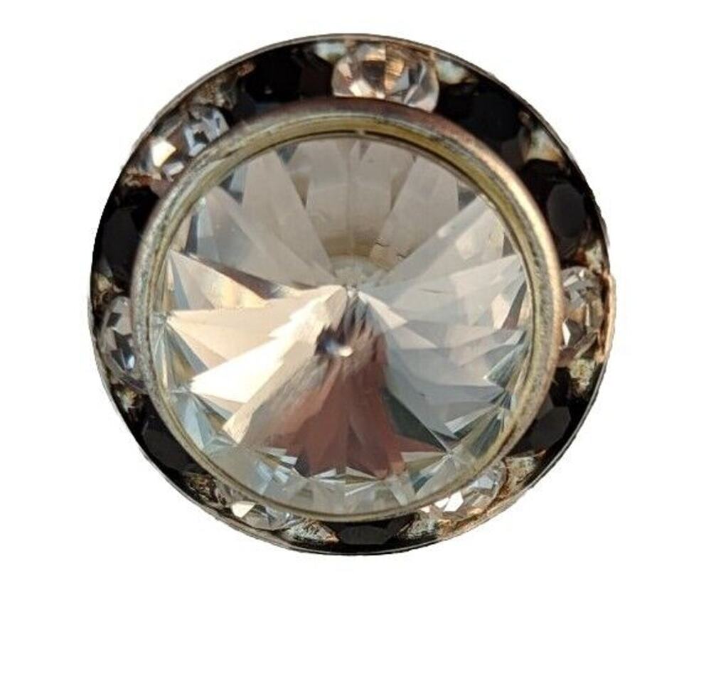Vintage Rhinestone Buttons 5 Clear And Black Between 7/8" and 1" EVUC See Photos